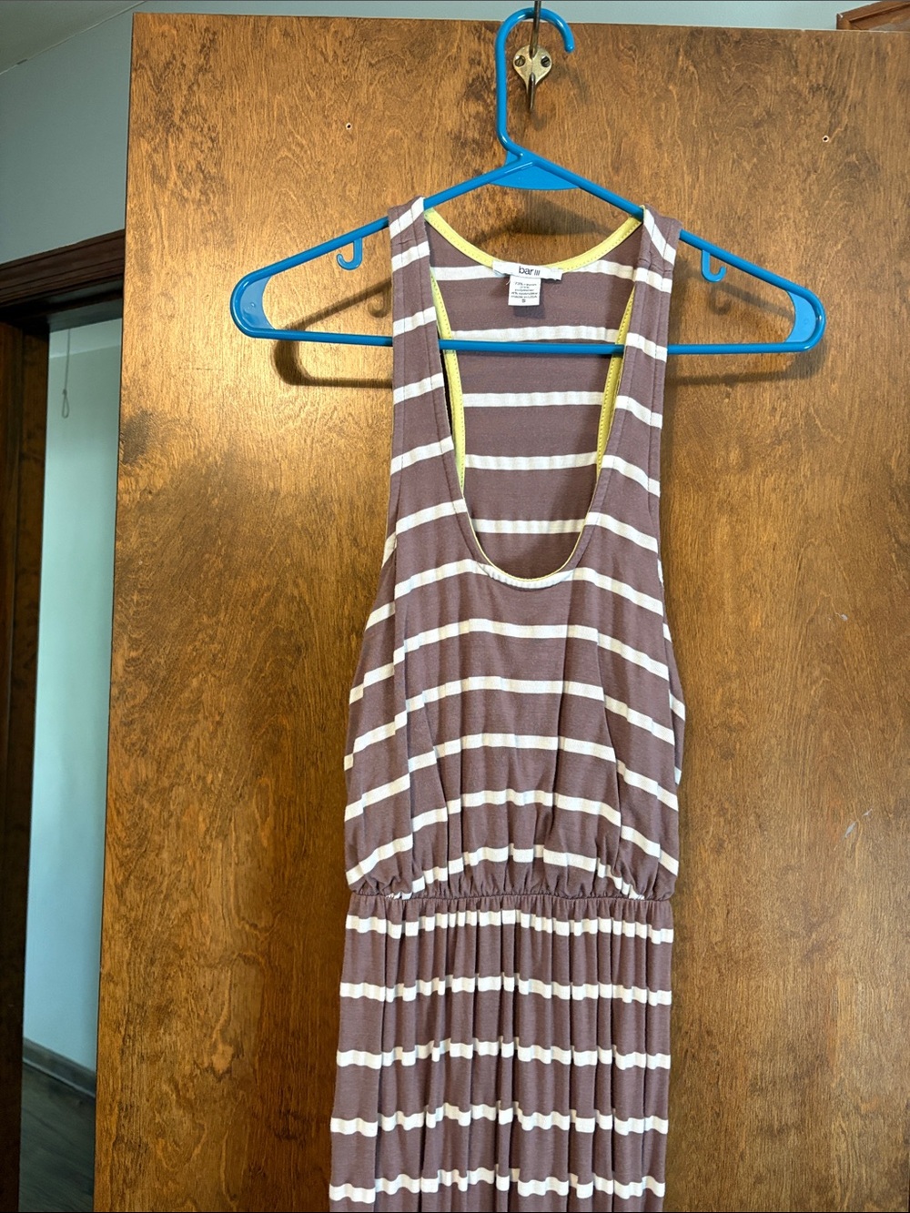 Bar III Brown and White Striped Maxi Dress with Yellow Trim